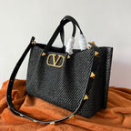 Valentino Spring and Summer 35 Tote Bag Black Raffia 552573
