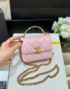 CC Handle Small Shoulder Bag 13cm Pink Sheepskin