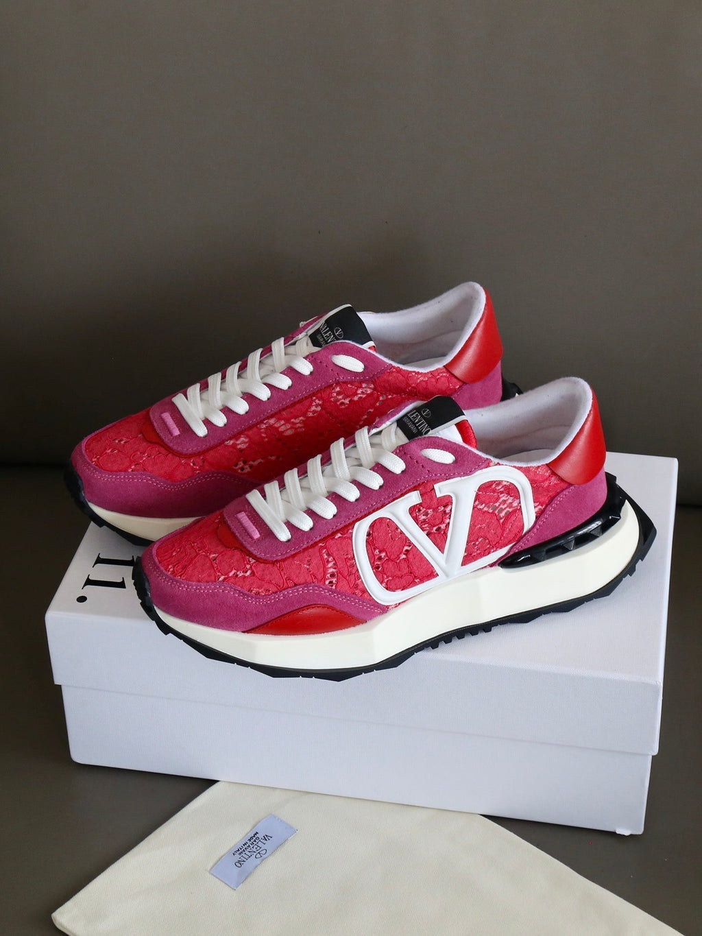 VT Lace Sneaker Pink Red Suede Leather 349048