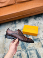 LV LACE-UP SHOES IN BROWN CROCODILE CALFSKIN