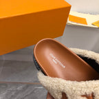 LV Paseo Flat Comfort Mule Beige Brown Fleece