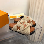 LV Paseo Flat Comfort Mule Beige Brown Fleece