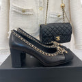 CC Pump 65 Black Calfskin Grosgrain Leather Strap