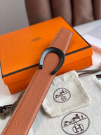 HM LUCK BELT BUCKLE & REVERSIBLE GINGER ORANGE AND BLACK LEATHER STRAP 38MM