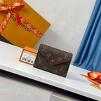 LV M41938 Victorine Wallet Brown Purple-red Monogram Canvas 221673