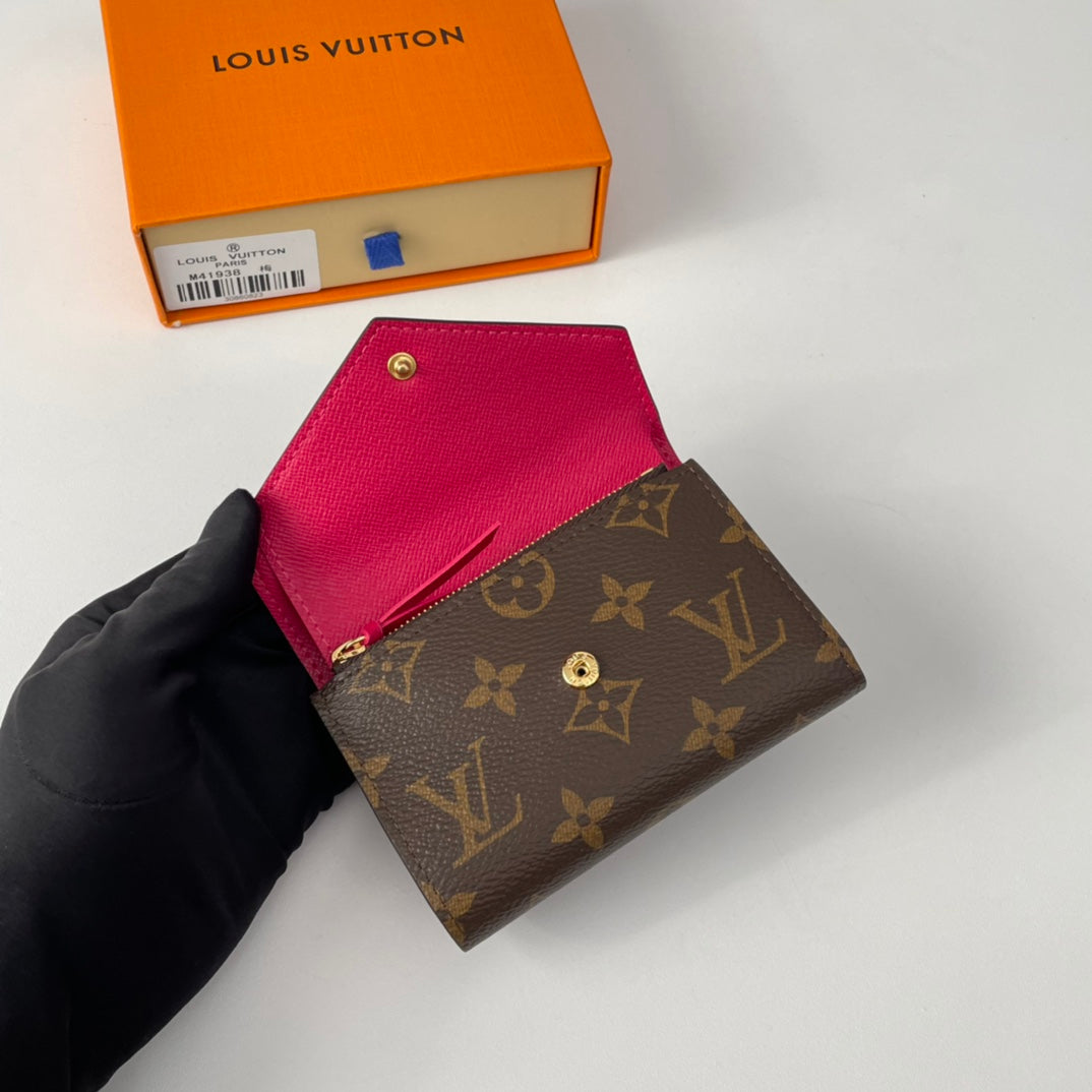 LV M41938 Victorine Wallet Brown Rose Red Monogram Canvas 221675