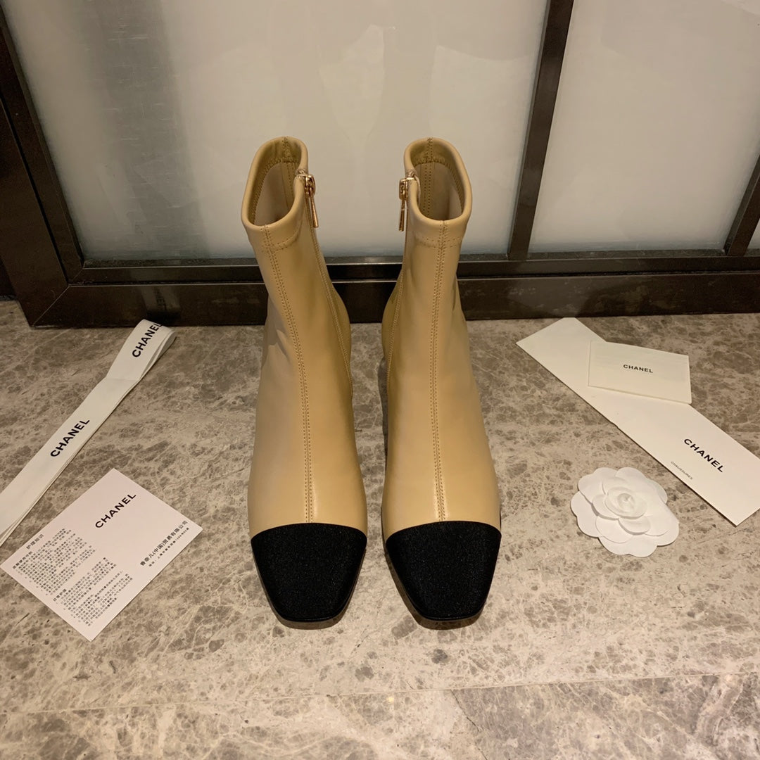 CC Ankle Boots 50mm Beige Lambskin And Lycra Fabric 940058
