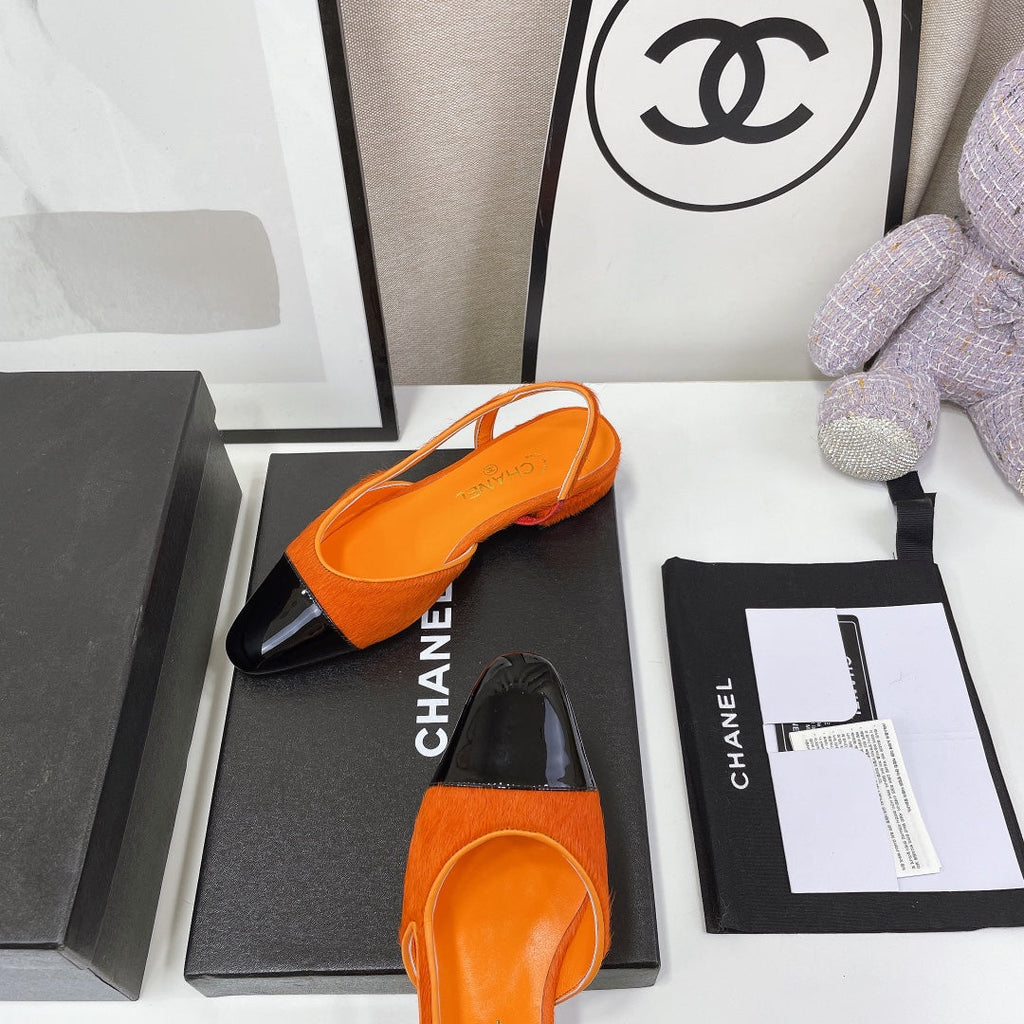 CC Slingback Orange Lambskin And Horsehair