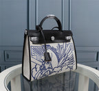 HM HERBAG ZIP 31 BLACK AND WHITE HORSE MOTIF CANVAS