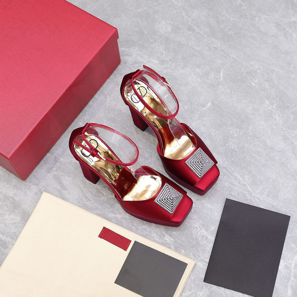 Open Toe Pump With One Stud Diamond Patent Red Leather 130MM