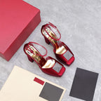 Open Toe Pump With One Stud Diamond Patent Red Leather 130MM