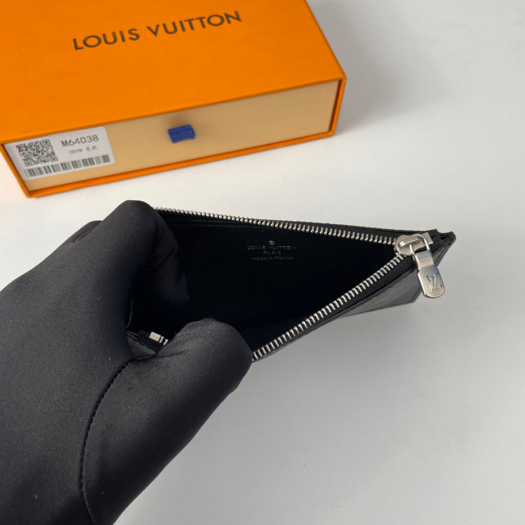 LV M64038 Coin Card Holder Black Monogram Canvas 221505