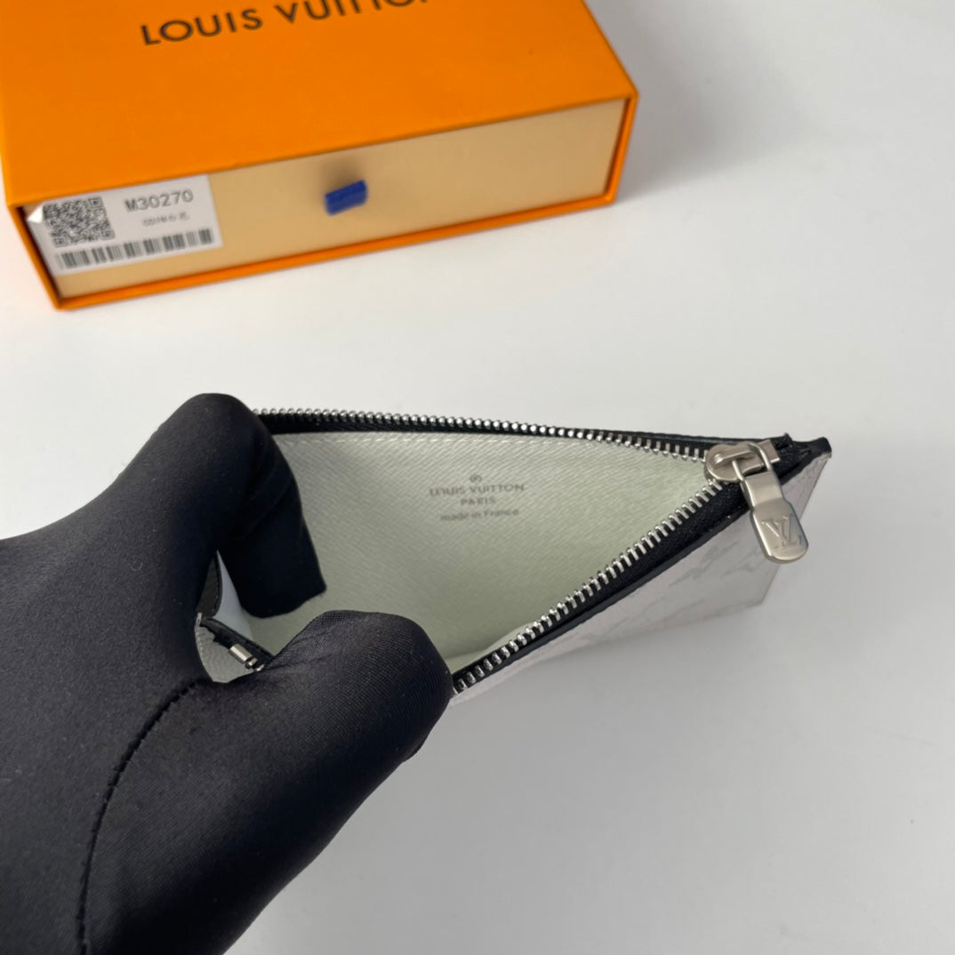 LV M30270 Coin Card Holder Gray White Monogram Canvas 221512