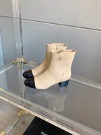 CC Ankle Boots Block Heel 60mm Beige Black Cowhide 464568