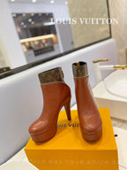 LV Afterglow Boot 10.5 Brown Cowhide Monogram Canvas