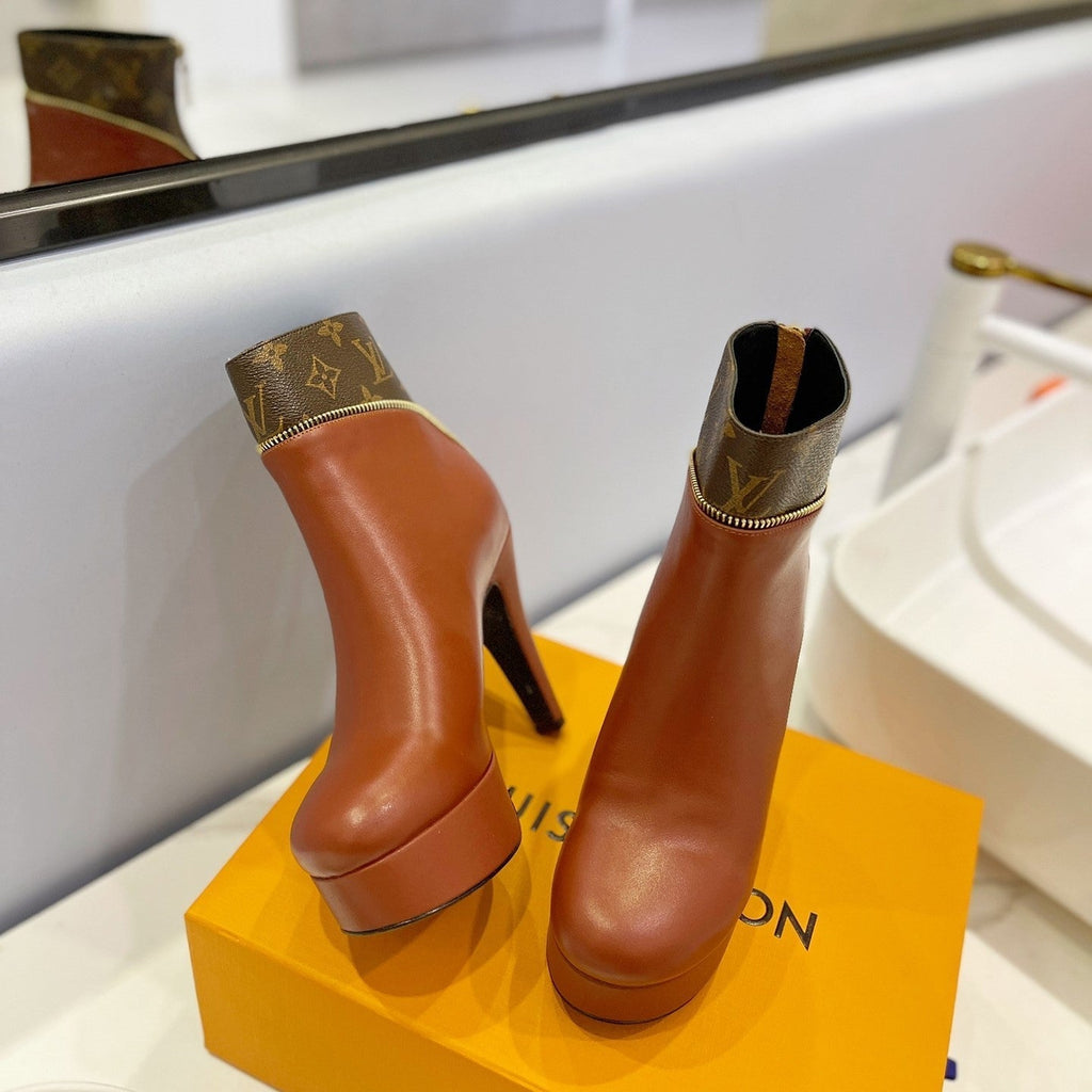 LV Afterglow Boot 10.5 Brown Cowhide Monogram Canvas