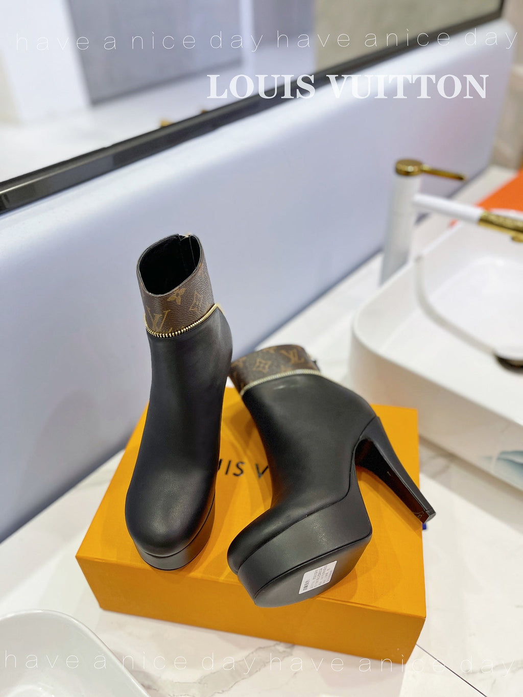 LV Afterglow Boot 10.5 Black Cowhide Monogram Canvas