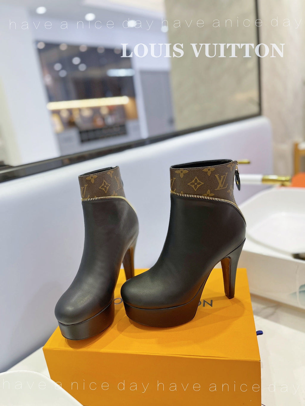 LV Afterglow Boot 10.5 Black Cowhide Monogram Canvas