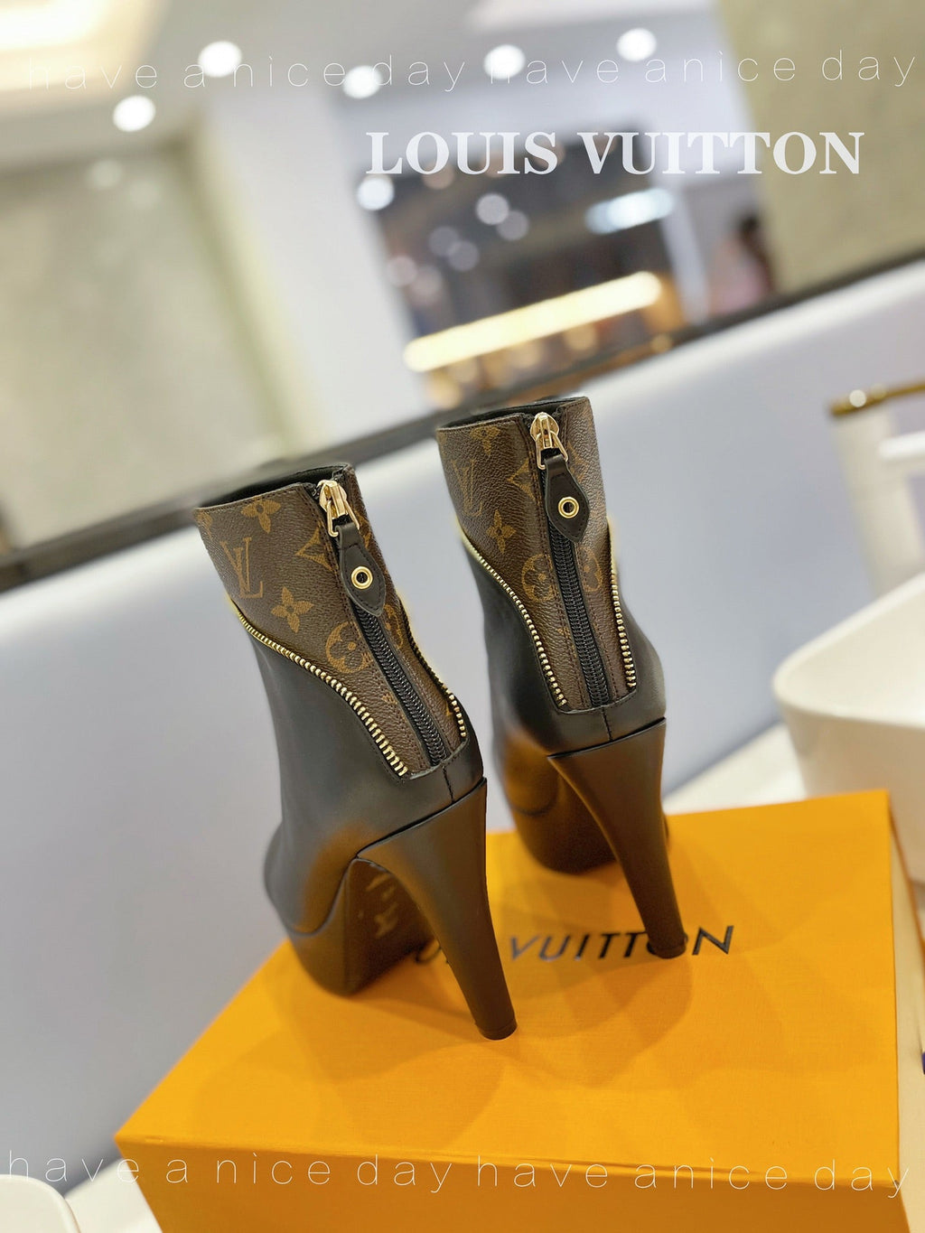 LV Afterglow Boot 10.5 Black Cowhide Monogram Canvas