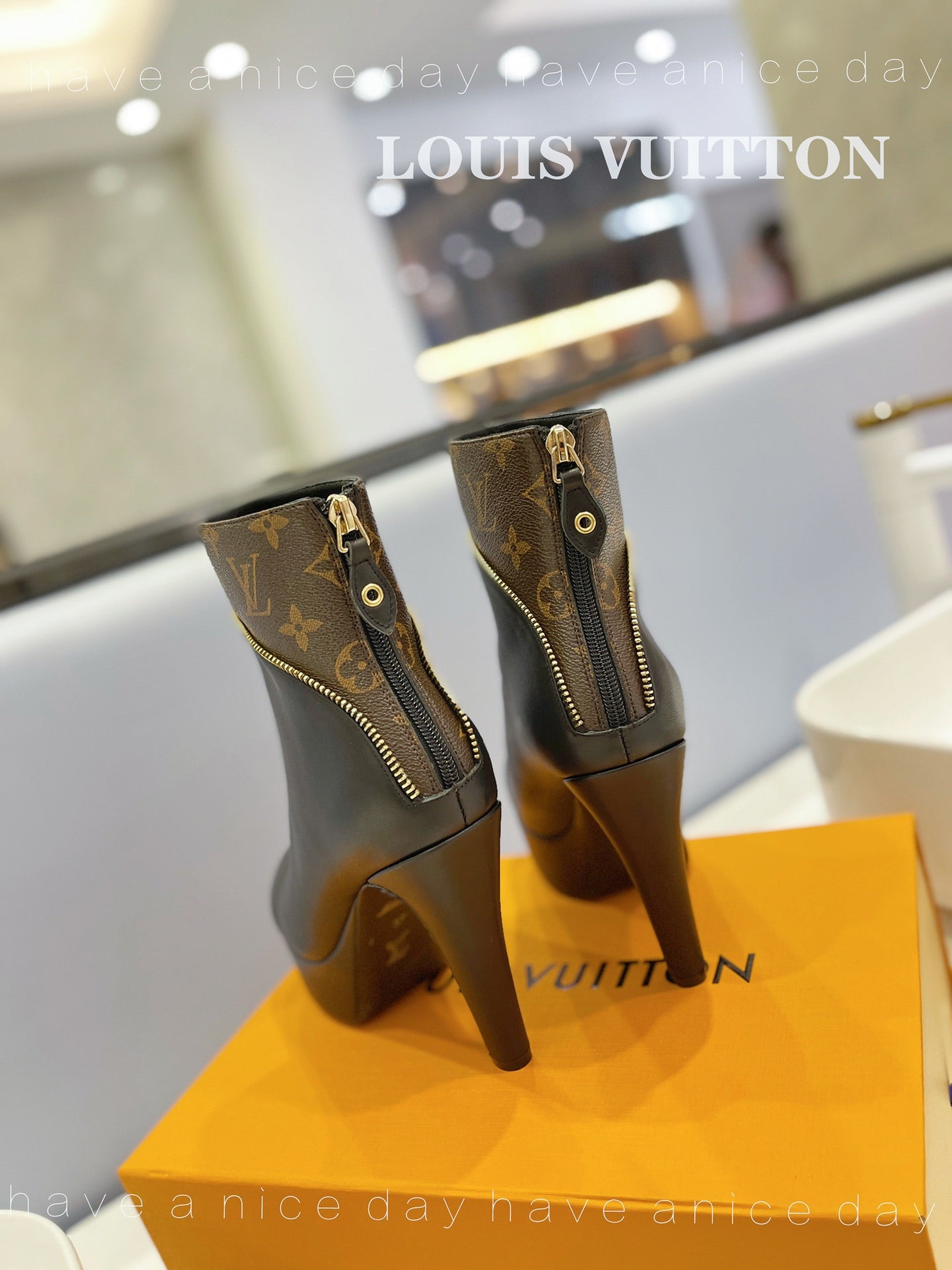 LV Afterglow Boot 10.5 Black Cowhide Monogram Canvas