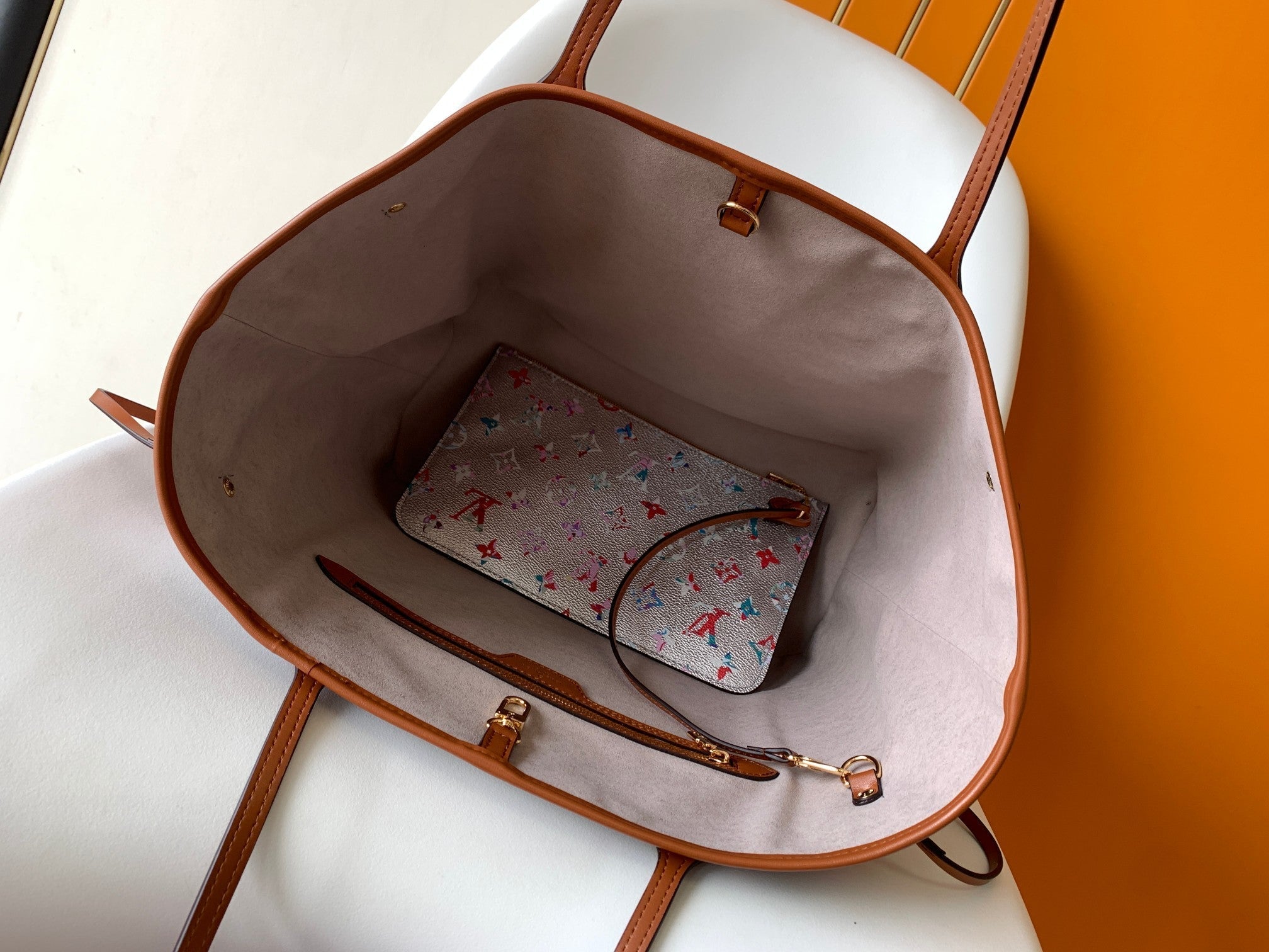 LV Neverfull MM Tote 31cm Sliver Pink Floral Pattern Leather GHW