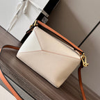 Mini Puzzle bag in soft grained 18cm White and Tan Calfskin