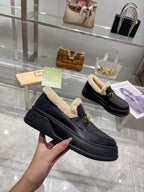 GG Snow Boots Black Calfskin Wool 576242