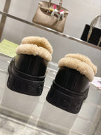 GG Snow Boots Black Calfskin Suede Wool 576251