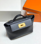 HM Mini 24 Sur 24 Bag 21cm Black Swift Cowhide Gold Hardware 250257