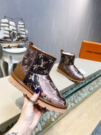 LV 25 Snow Boots Purple Monogram PVC Wool