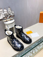 LV 25 Snow Boots Black Scratch-Resistant PVC Wool 576230