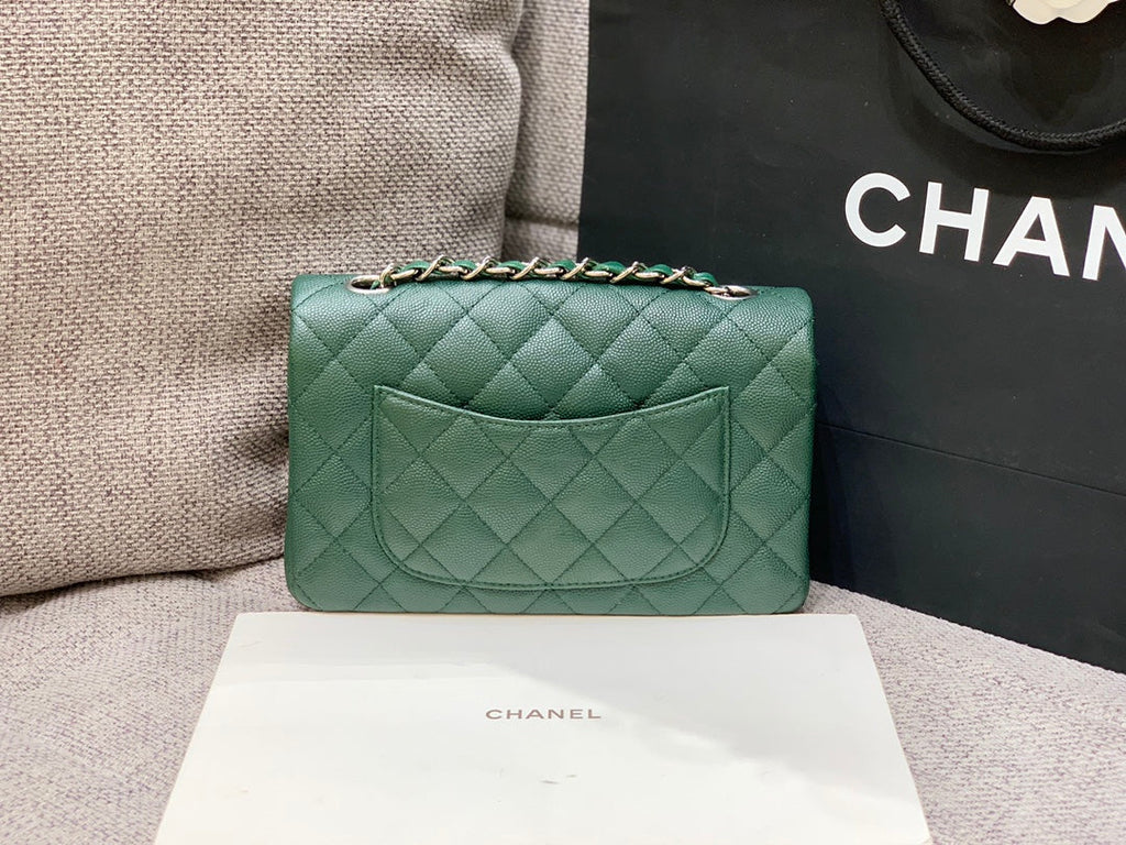 flap bag mini 20cm dark blue green caviar silver hardware