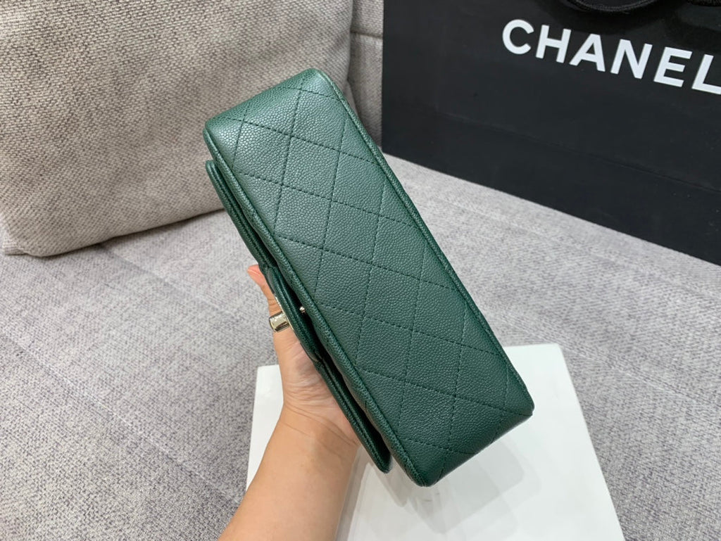 flap bag mini 20cm dark blue green caviar silver hardware
