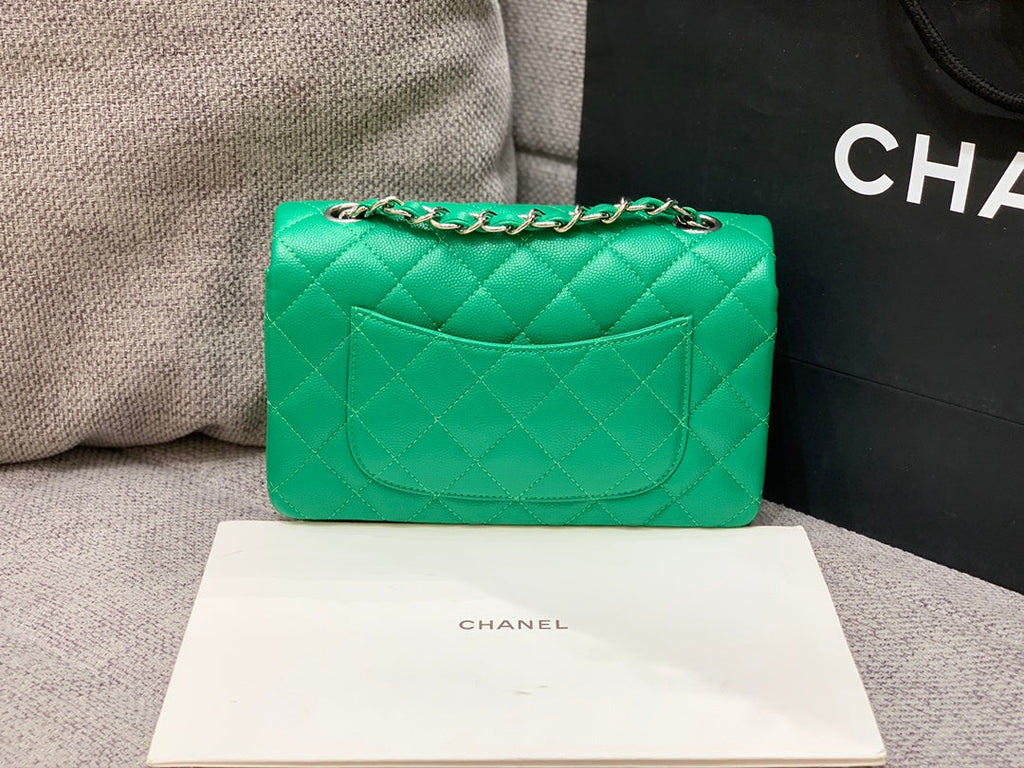 flap bag mini 20cm dark green caviar silver hardware