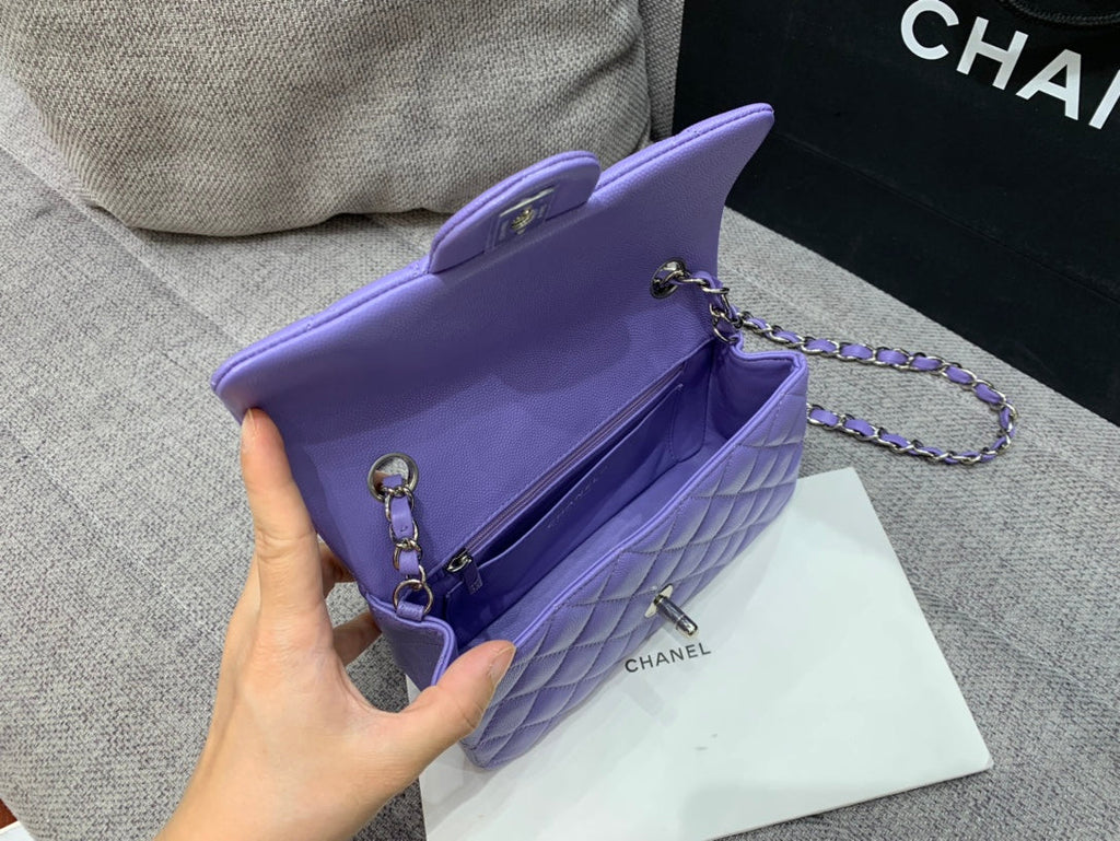 flap bag mini 20cm purple caviar silver hardware