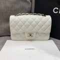 flap bag mini 20cm white caviar silver hardware