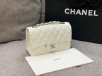 flap bag mini 20cm white caviar silver hardware