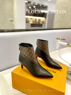 LV Cherie Ankle Boots 4.5cm Black Calfskin Monogram Canvas