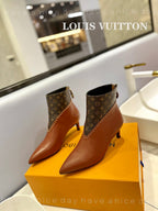 LV Cherie Ankle Boots 4.5cm Brown Calfskin Monogram Canvas