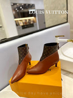 LV Cherie Ankle Boots 4.5cm Brown Calfskin Monogram Canvas
