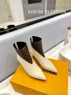 LV Cherie Ankle Boots 4.5cm Cream Calfskin Monogram Canvas