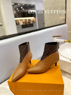 LV Cherie Ankle Boots 4.5cm Light Brown Calfskin Monogram Canvas