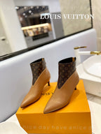 LV Cherie Ankle Boots 4.5cm Light Brown Calfskin Monogram Canvas