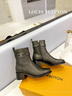 LV Waist Side Ankle Boots Black Calfskin