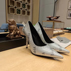 Balenciaga 26s High Heel Pump 100 Sliver Rhinestone Cowhide 681192