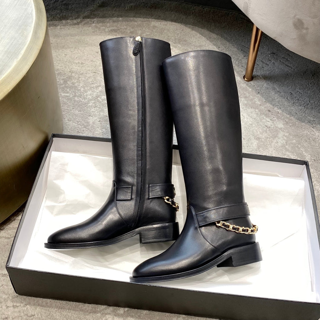 CC 25 Chain High Boots 30mm Black Calfskin 527576