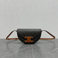 Celine Besace Cuir Bag Triomphe Black Brown Canvas & Calfskin