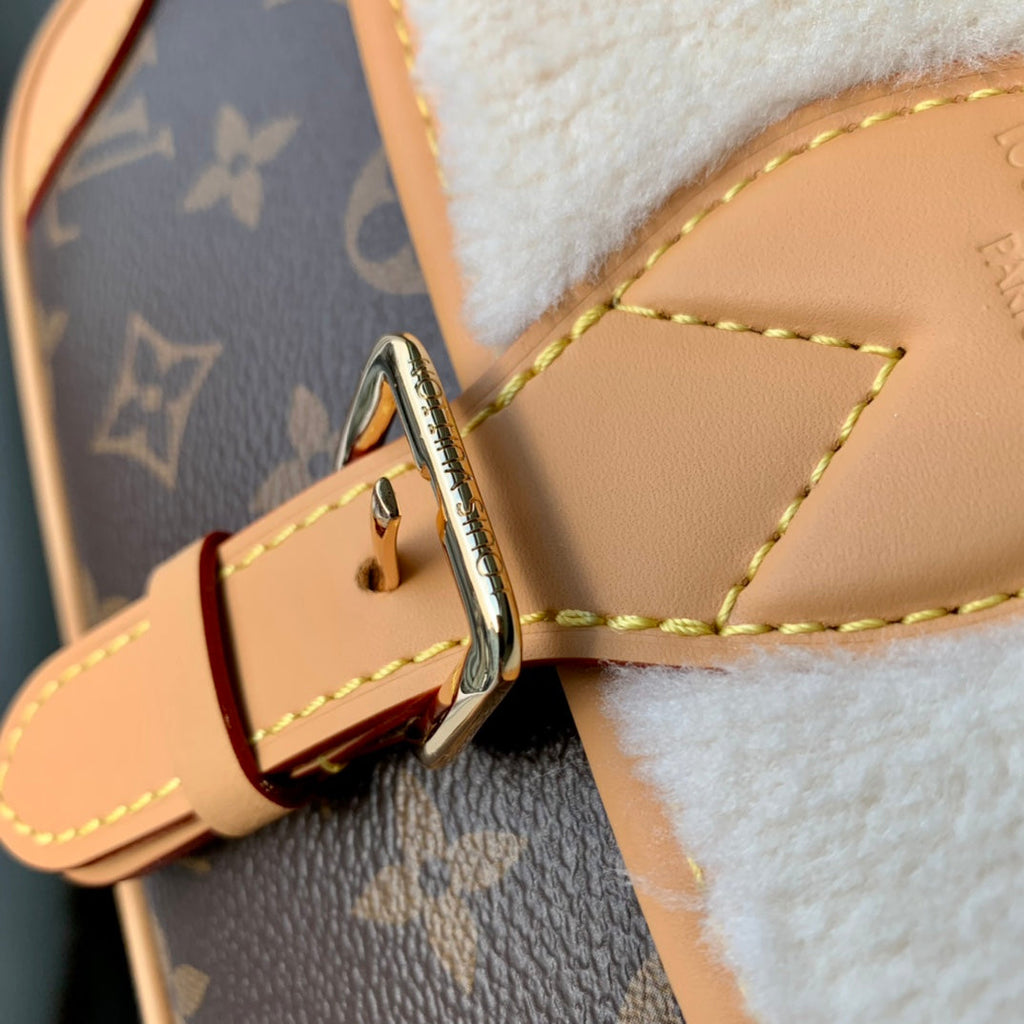 diane 24 brown monogram canvas white fleece