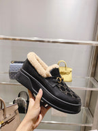 GG Snow Boots Black Cowhide Wool 576234