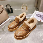GG Snow Boots Brown Patent Calfskin Wool 576237